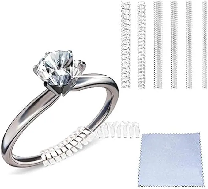 Ring Size Adjuster For Loose Rings, Ring Resizer for Adjuster Smaller, Ring Spacer or Ring Tightener - Invisible Ring Guards with Polishing Cloth, Resizer Fit Almost Any Size Rings