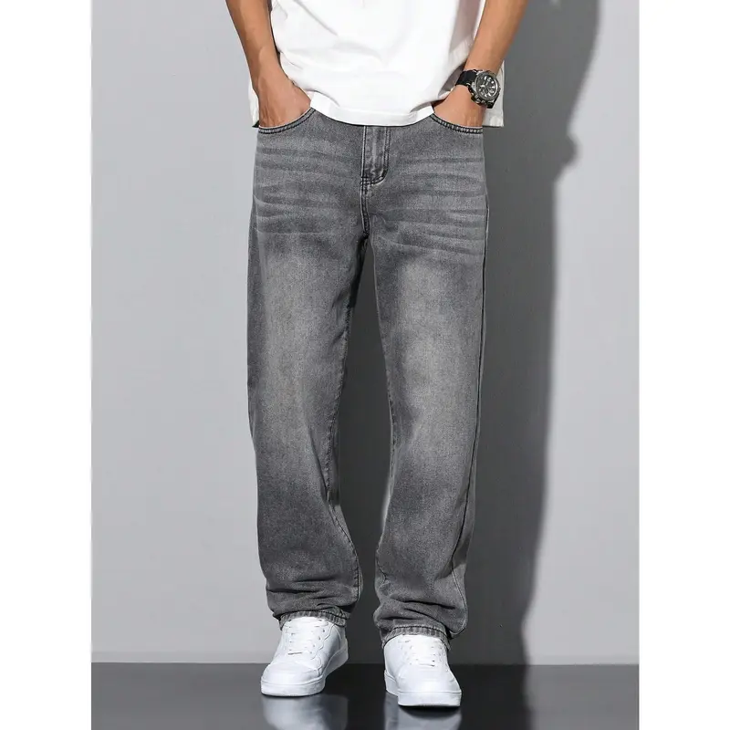 Manfinity RivetRise Men's Casual Washed Straight Leg Jeans, Men Baggy Jeans Menswear Viscose 3