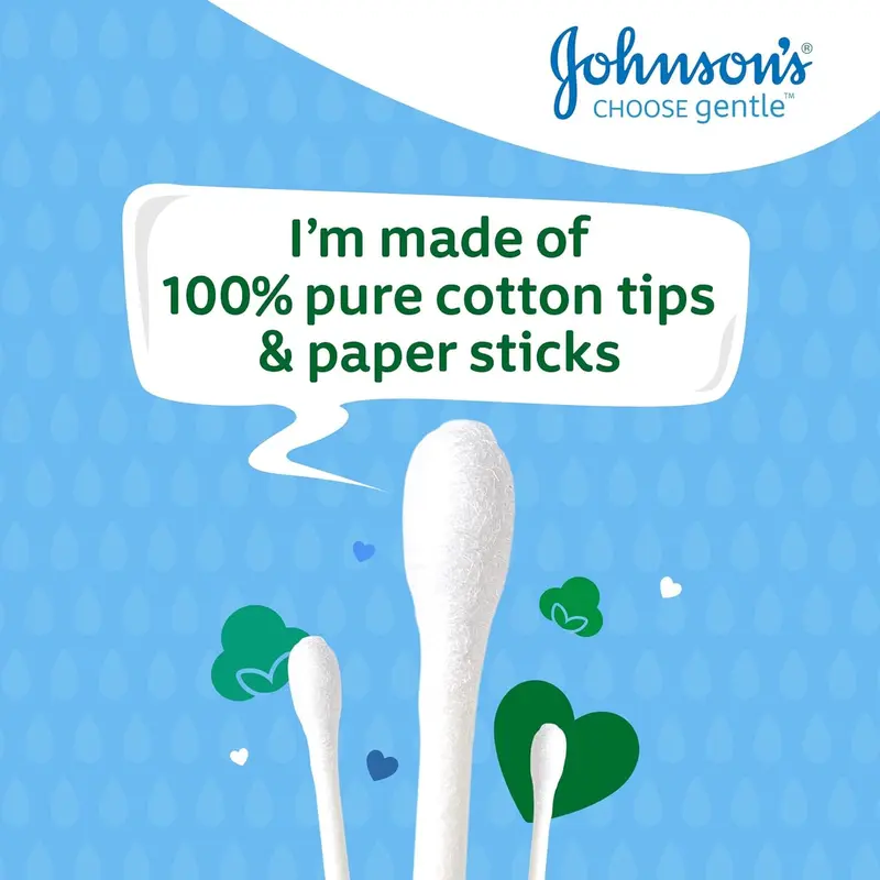Johnson's Baby Cotton Buds (1 x Pack of 200) Soft & Gentle Ear Cotton Buds for Delicate Skin, Made of 100% Pure Cotton and Paper Sticks, Plastic-Free Cotton Buds to Clean Delicate Areas, around Eyes and Outer Ear 2