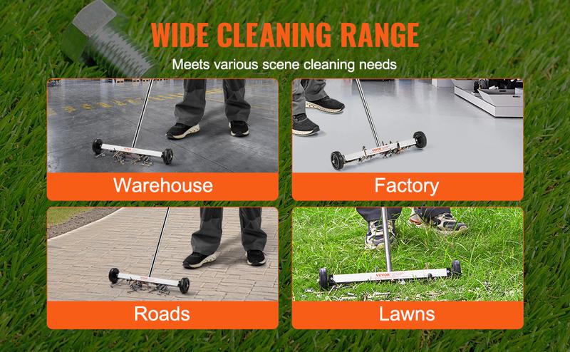 Product Introduction of VEVOR Magnetic Sweeper with Wheels, 17inch Mini Magnetic Sweeper, 10 lbs Capacity, Adjustable Handle, Lightweight Magnetic Pickup Sweeper to Pick Up Nails and Screws, Easy Cleanup of Workshop Garage 9