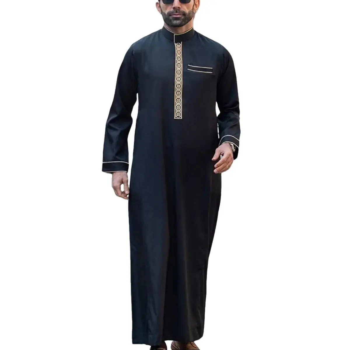 Islamic muslim Arabic men's robe long sleeve embroidered stand collar arabian thobe for me