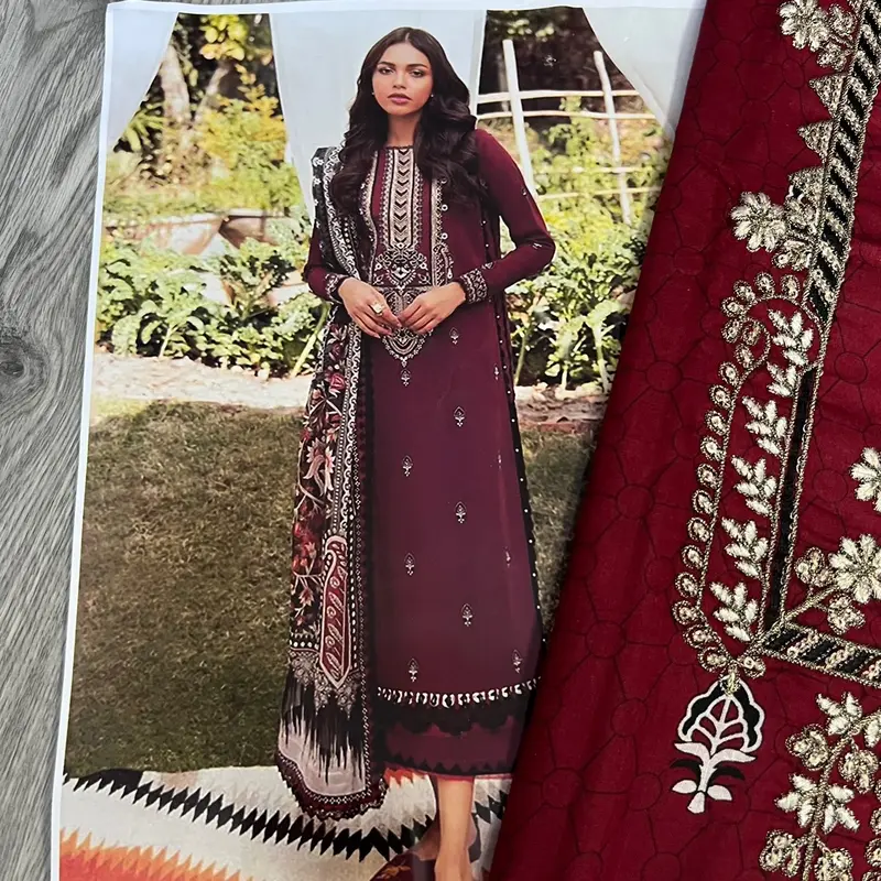 Embroidered lawn 3 piece. Lawn dupatta. Unstitched. Pakistani/Indian summer outfit. Casual. 6
