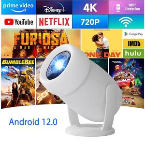 2025 Smart portable projector, home theater, multi-function indoor TV projector, support download 400+ video apps, built-in audio, Android 12, HY300 pro