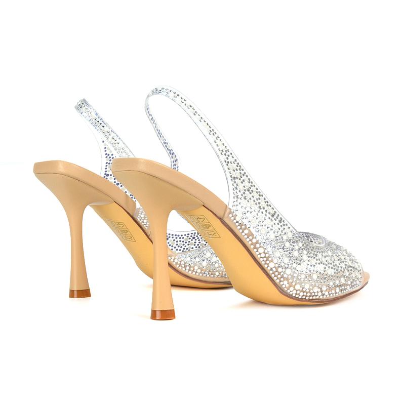 Amelia Perspex Diamante Embellished Slingback Peep Toe Stiletto High Heels 1