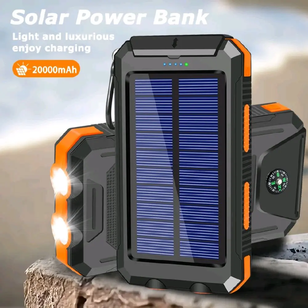 Solar Power Bank, 20000mAh Portable Charger with Built-in Solar Panel & Bright Torch for Phone Outdoor Camping Party Sports, Back to School Supplies,Portable Torch Travel Accessories Valentine's Day Gift Portable Smartphone Charging Chargeable Usb