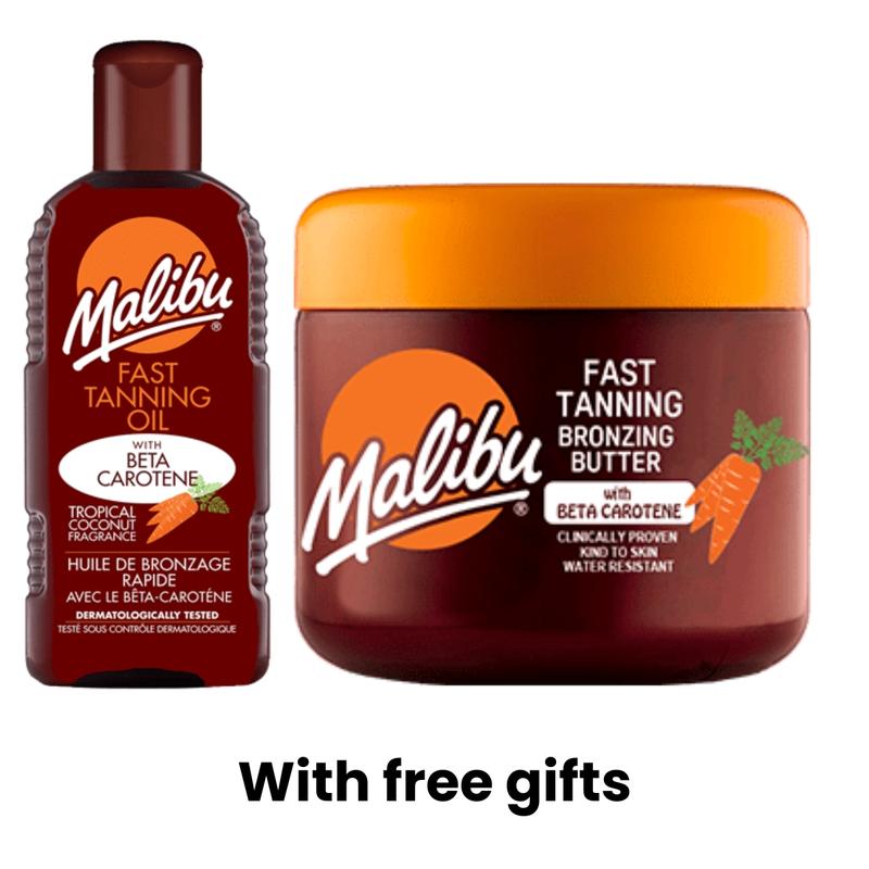 Malibu New Deal  Fast Tanning Oil 200ml, Sun Bronzing Fast Tanning Body Butter 300ml with Beta Carotene,  Free gifts, Comfort sunbed pack ski Body Care Moisturizers Cosmetic Moisture Moisturizing Whitening Hydrating Lotions Skin Care Skin Repair 0