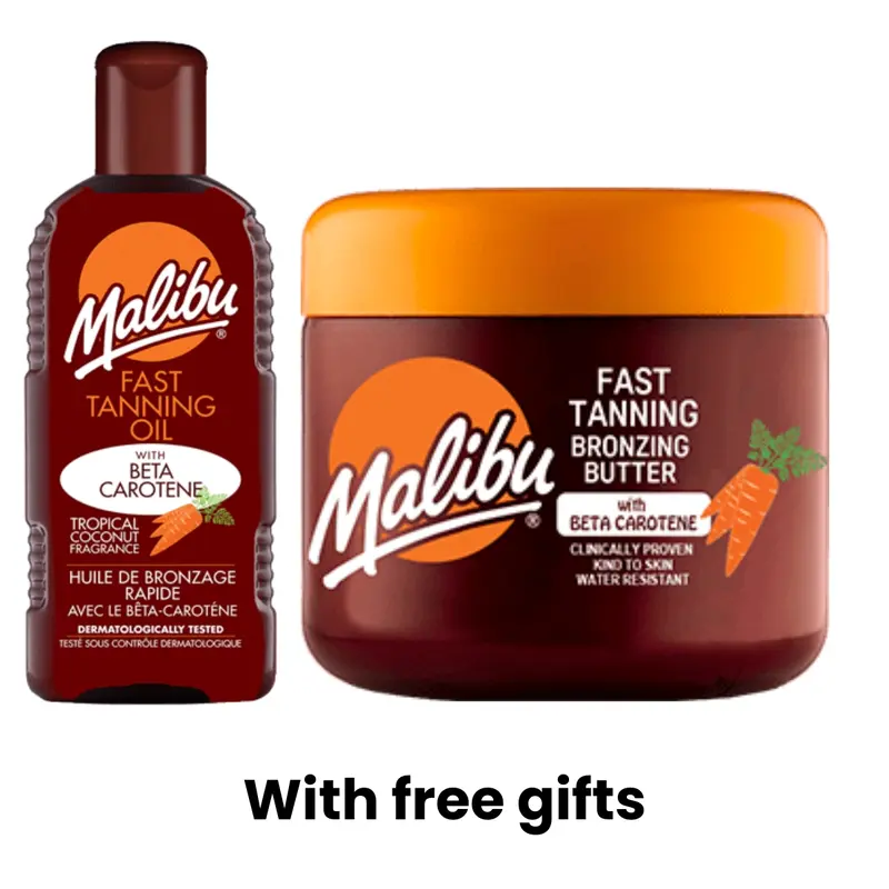 Malibu New Deal  Fast Tanning Oil 200ml, Sun Bronzing Fast Tanning Body Butter 300ml with Beta Carotene,  Free gifts, Comfort sunbed pack ski Body Care Moisturizers Cosmetic Moisture Moisturizing Whitening Hydrating Lotions Skin Care Skin Repair 0