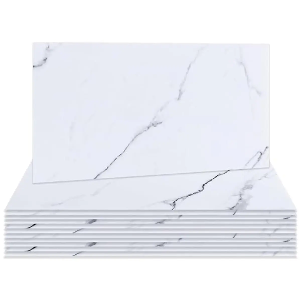 12 Pieces Marble White Tile Stickers for Bathroom, 15cmx30cm Stick on Tiles Self Adhesive Wallpaper, Vinyl Wrap for Kitchen Walls Waterproof (Glossy) Decor Decorative