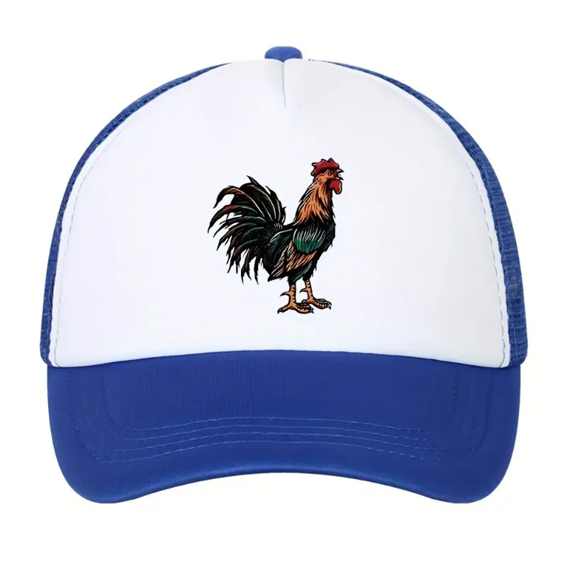Cool Hippie Curved Brim Baseball Cap, Rooster Print Breathable Mesh Trucker Hat, Snapback Hat For Casual Leisure Outdoor Sports Christmas Gift 5