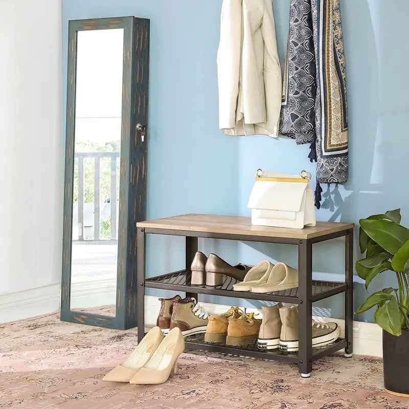 Industrial Shoe Bench With 2 Shelves And Bench Seat - Ideal For Smaller Spaces 3