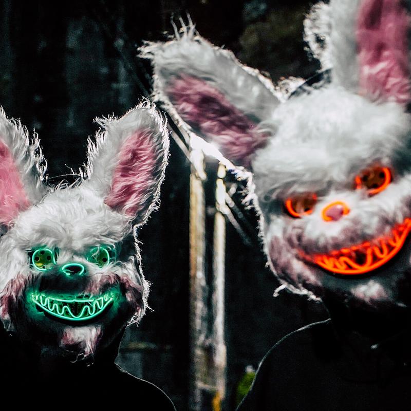 Mad Rabbit LED Mask Halloween Scary Mask Rabbit Bunny Mask, Bloody Plush Animal Head Mask, Spooky Mask Halloween Cosplay Costume Props 1