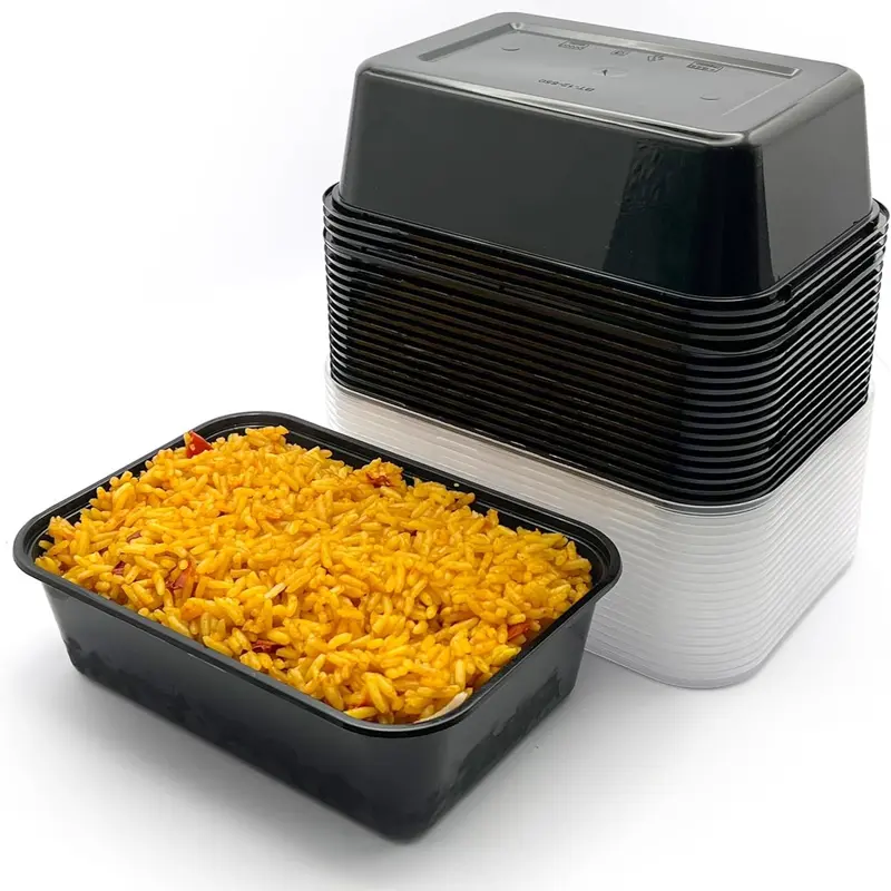 100 x Black Plastic Meal Prep Food Containers, Takeaway Containers With Lids - Microwave Food Storage Containers | Freezer Storage Boxes, Food Containers with Lids, Food Containers - 750ml (10) Disposable 0