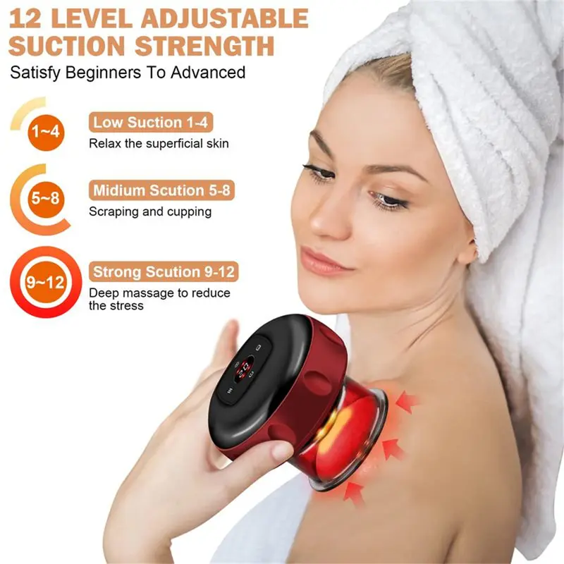 【Special Promotion】 Multi-functional Smart Cupping Massager, Smart Dynamic Cupping Device, Red Light Hot Compress, Gua Sha Massage Tool Type C Charging Massager Portable Electric Cupping Kit with 12 Level Temperature and Suction for  Relief Muscle Comfort 3