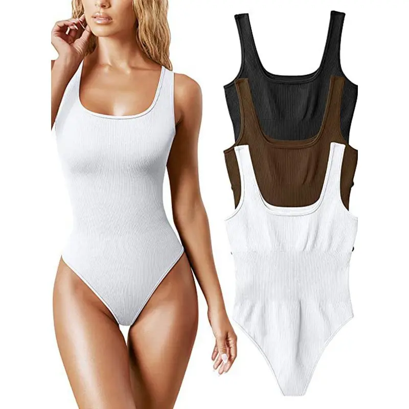 Solid Knit Rib Bodysuits Women Summer Outfit Spaghetti Strap Sleeveless Backless Romper Womens Jumpsuit Beach Wear Body Feminino 2
