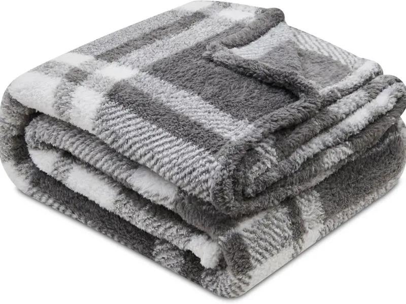 Fluffy Check Throw 130 x 180cm Extra Large Teddy Fleece Sofa Set Bed Blanket Christmas Throw Soft & Cozy Thermal Warm Checkered Travel Throws Blush Pink Green Charcoal Rust 4 Elegant Colors 3