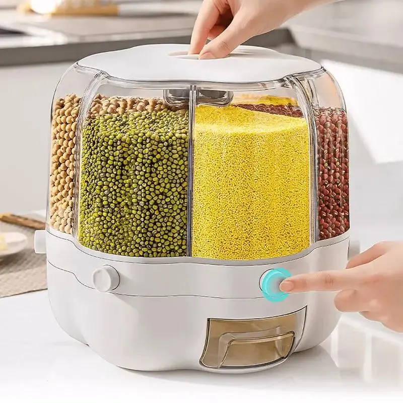 Rotatable Food Sealed Storage Container Grain Box Cereal Dispenser Rice Tank UK Kitchen Utensils