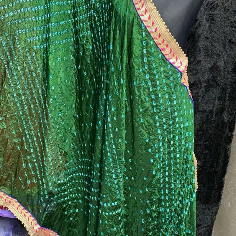 Rajasthani bandhani Green Duppatta. Bandhej print silk scarf. Wallima green duppatta. Bridal chunni Gift for Her 3