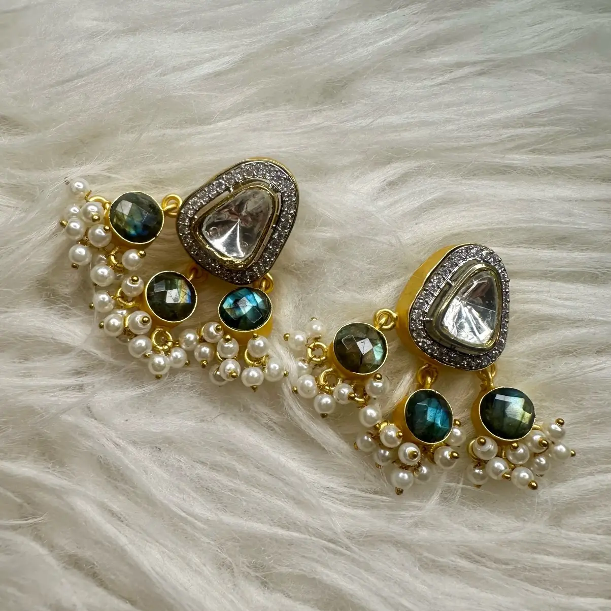 Crystal and Labradorite Pearl Earrings for Women
