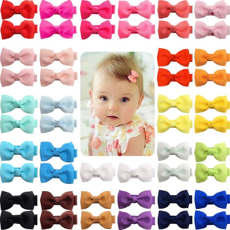 Product Introduction of 50 Pcs Baby Hair Bows with Full Ribbon Covered Baby Care Clips Craft 2 Inch Small Hair Clips for Baby Fine Hair 1