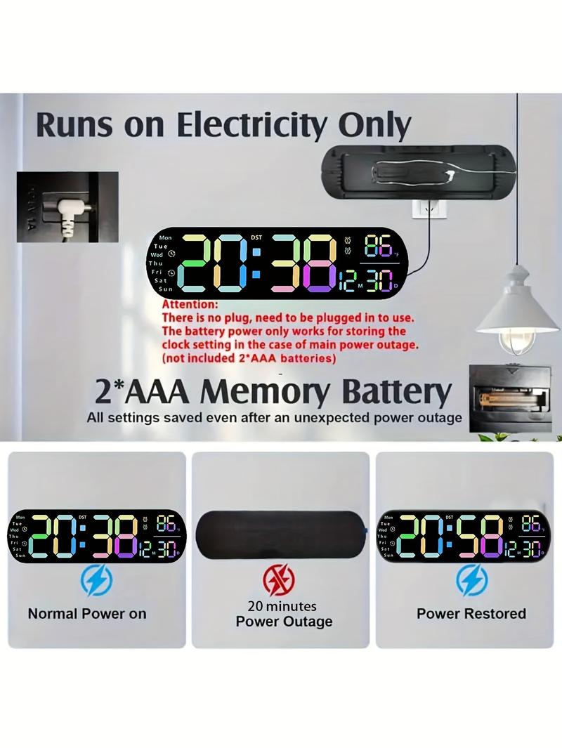 Product Introduction of RAZZAQ MART SHOP Large Digital Wall Clock with Remote Control, Dual Alarm, DST, 10-Level Brightness, LED Night Light, USB Powered, Cordless or Plug-In Use, Ideal for Bedrooms, Living Rooms, or Offices (Batteries Not Included) 24