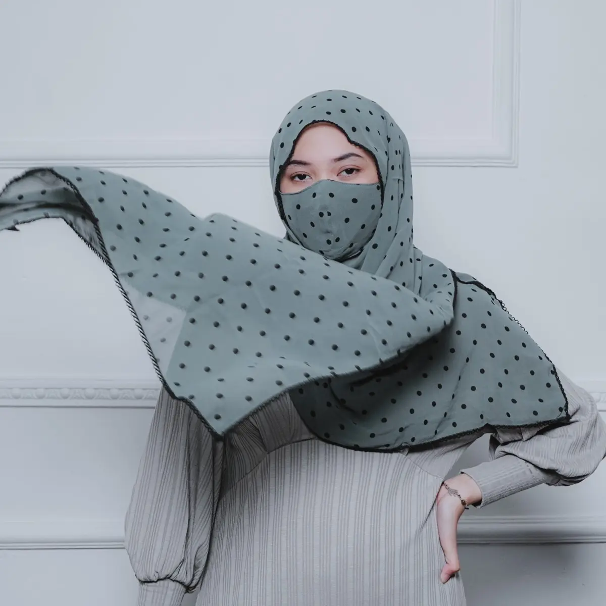 Hijab - Printed Polka Dot with lace edging