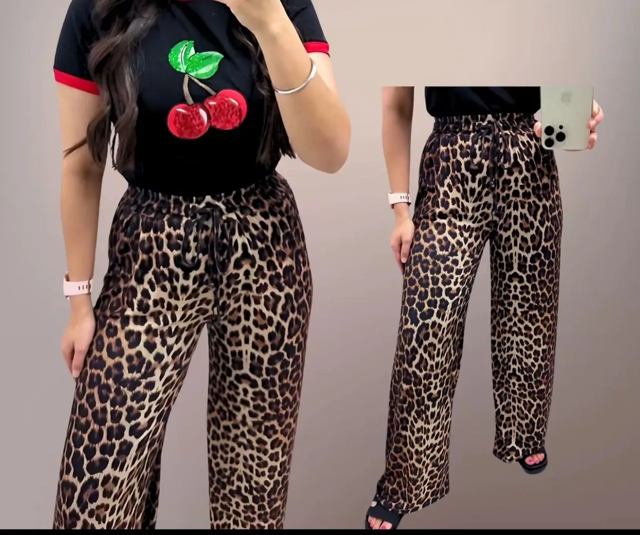 New Leopard Animal Print Trousers Ladies High Elasticated Waist Palazzo Bottoms
