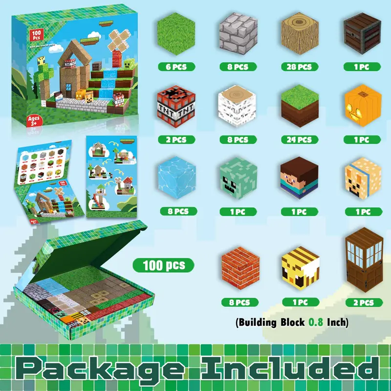 Magnetic Blocks-100PCS Magnetic Building Blocks Magnetic Tiles Stacking, Build Mine Magnet World Set, STEM Montessori Sensory Toys for over 3+ Kids Boys Girls ，Magic cubes magnet blocks 1
