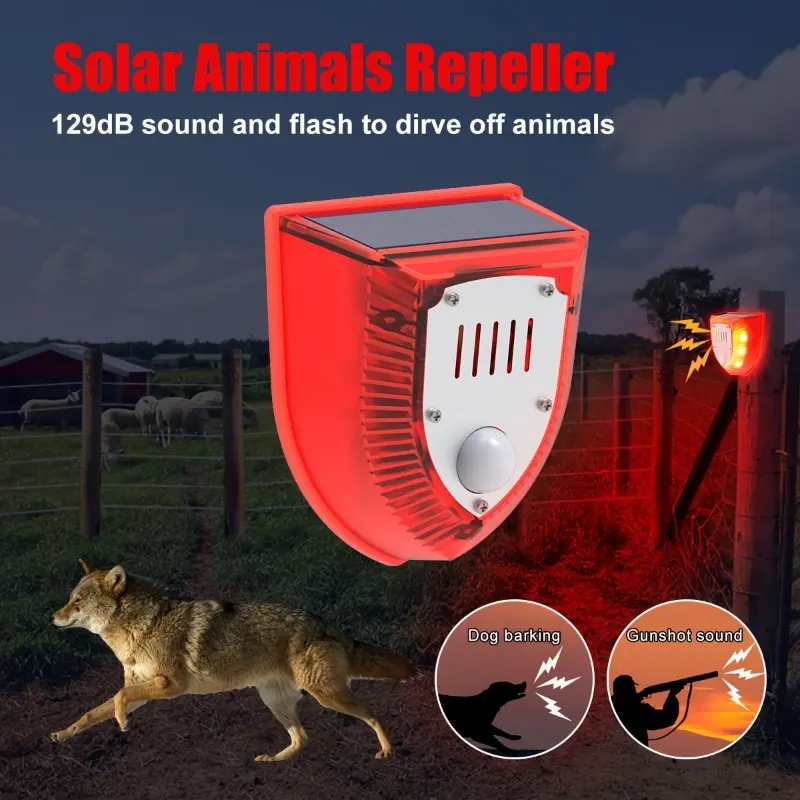 1pc Solar-Powered Motion Sensor Alarm, 129dB Siren & Dog Barking Sound Alert, 6 Red LED Flash Warning Strobe Light, Security System For Farm, Villa, Home, Yard, Barn, Outdoor Safety, PIR Sensor, Within 157.48inch Range 4