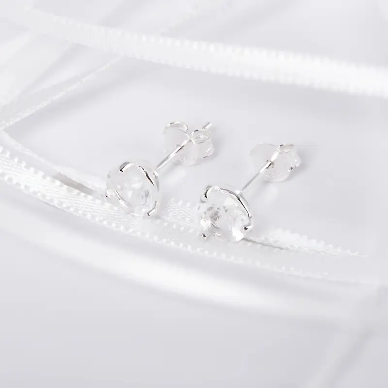 April Birthstone - Diamond Cubic Zirconia 925 Sterling Silver Stud Earrings - Birthday Jewellery for Women, Teens, Girls 1