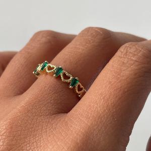 emerald green heart baguette ring
