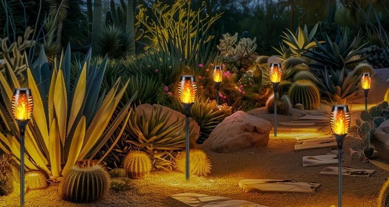 Product Introduction of 4/8/12pcs Solar Powered Flickering Flame Garden Lights, Plastic, Solar Charging, 600mAh Nickel Battery, with Auto On/Off, for Lawn, Yard, Sidewalk, Driveway Landscape Lighting 7
