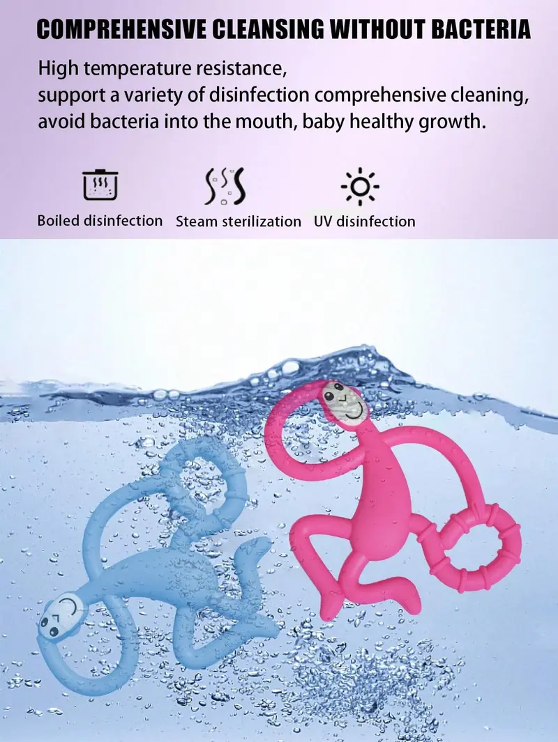 Product Introduction of 1pc Baby Silicone Teether Baby Teether Dancing Monkey Teether Maternal And Infant Products Biting Joy Baby Gift Rose Red 4