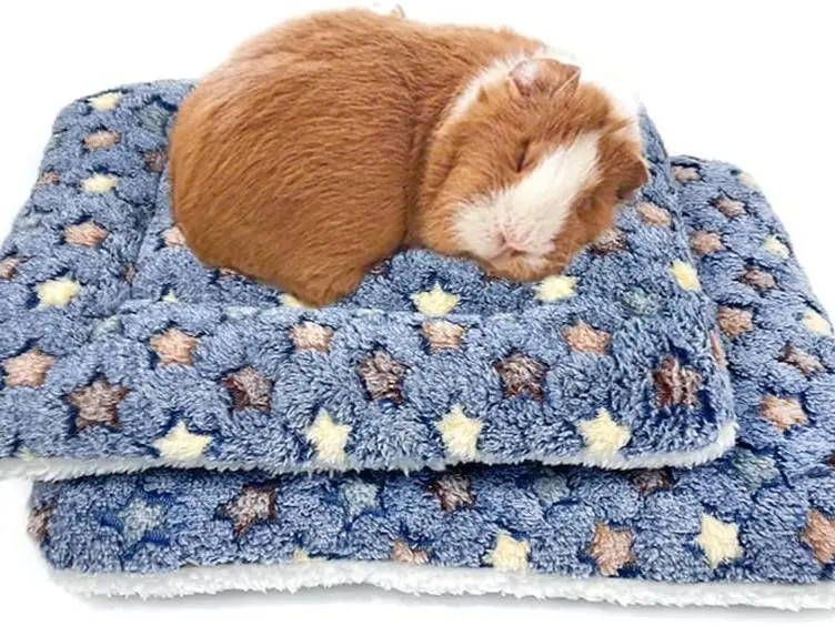 2 Pcs Guinea Pig Bed Mat Washable, Rabbit Winter Bed Pad for Indoor, Warm Small Animal Bed Mattres, Fleece Sleeping Pad for Bunny, Rat, Hedgehog, Chinchilla (Stars, Medium)