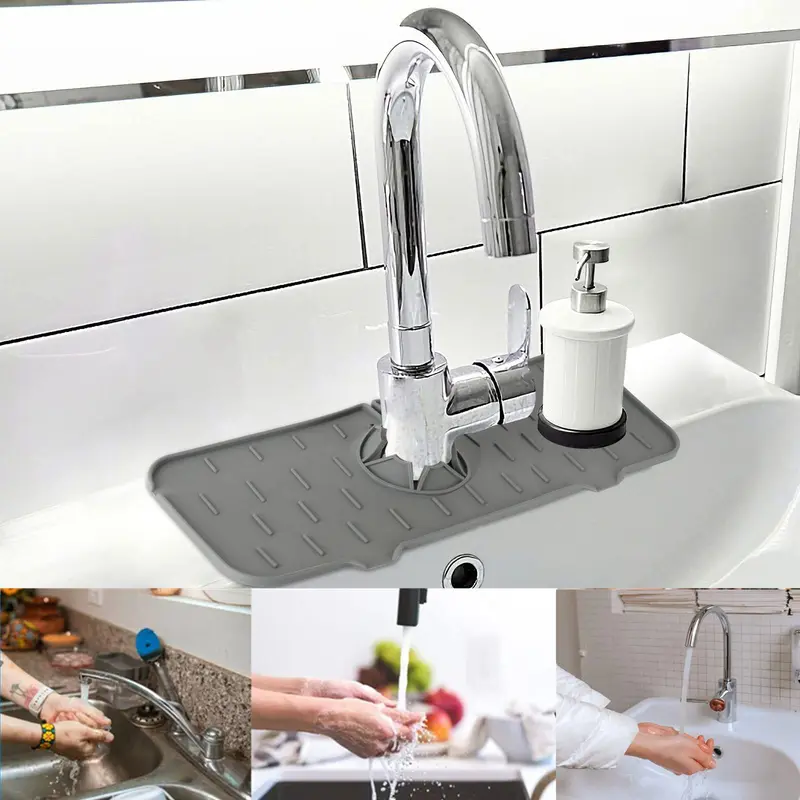 Silicone Faucet Splash Guard, Kitchen Sink Mat, Multifunctional Silicone Drain for Bathroom Kitchen Accessories, Handle Drip Catcher Tray Washing 1