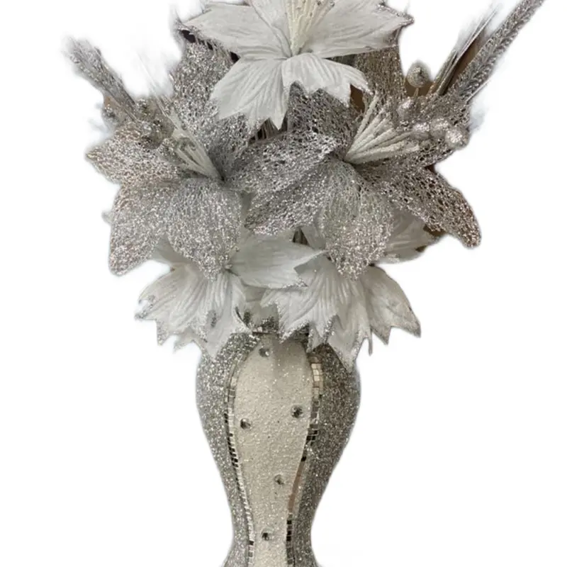 SILVER VASE ROMANY 30cm VASE WITH FLOWERS SILVER CRUSH GLITTER MOSAIC Decor Decorative 1