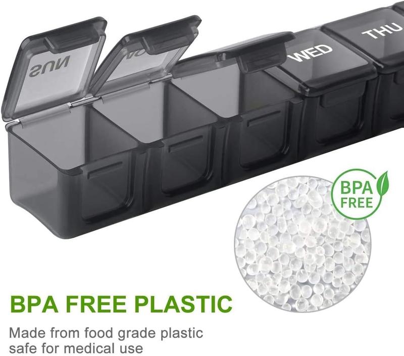 Pill Box Organiser 2PC, 7 Day 1 Times Extra Large Weekly Pill Organiser, BPA Free for Vitamins, Fish Oils, Travel, Supplements and Medication 2