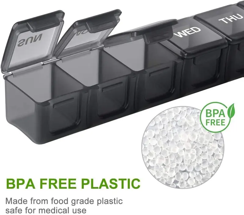Pill Box Organiser 2PC, 7 Day 1 Times Extra Large Weekly Pill Organiser, BPA Free for Vitamins, Fish Oils, Travel, Supplements and Medication 2