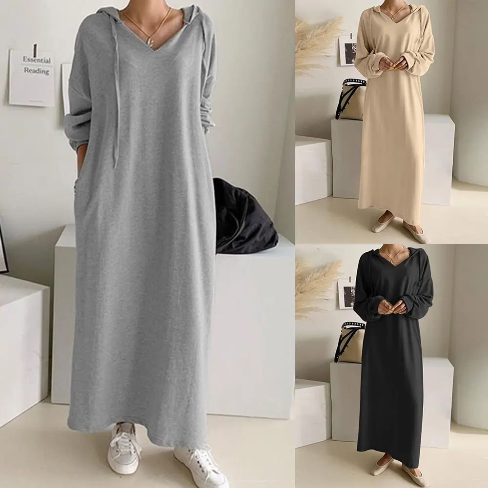 Women's clothing Long Sweater Dress Hoodies Winter Long Sleeve Casual Loose Warm Sweatshirt with Pocket Office Lady Cross-border