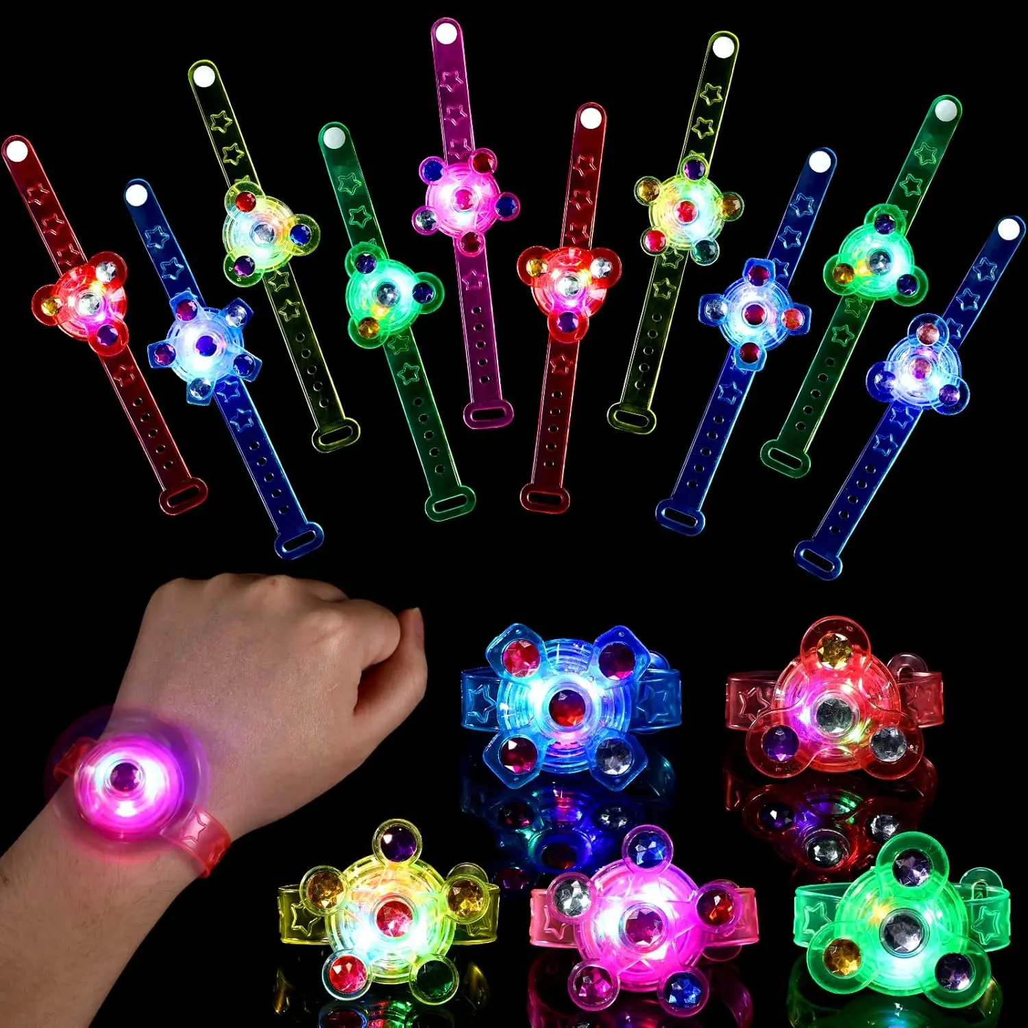 12 Pack LED Light Up Bracelets for Kids Glow Bracelets with Three Flashing Modes Party Bag Fillers for Kids Birthday Easter Gifts Classroom Prizes