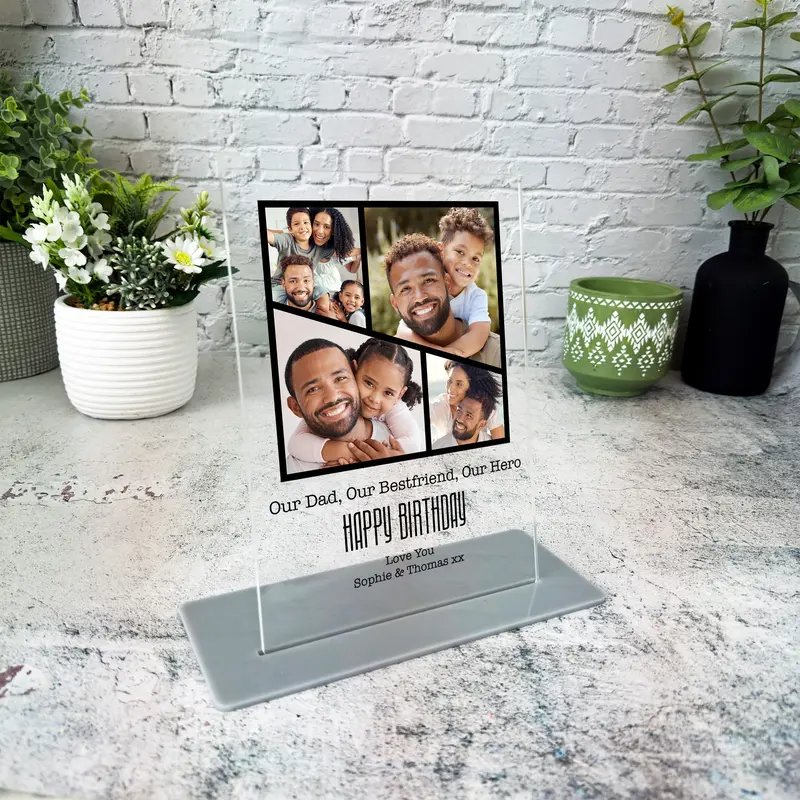 Birthday Gift For Dad Black Grid Photo Frame Personalised Acrylic Plaque - Personalised Gift, Custom Gift 2
