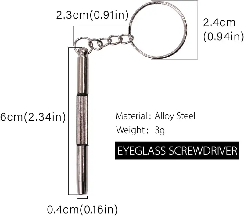 Set of 4 Mini Glasses Screwdriver 3 in 1 Precision Glasses Repair Set Key Ring Mini Hand Tool Portable Mini Screwdriver for Glasses, Jewellery and Watches Repair 4