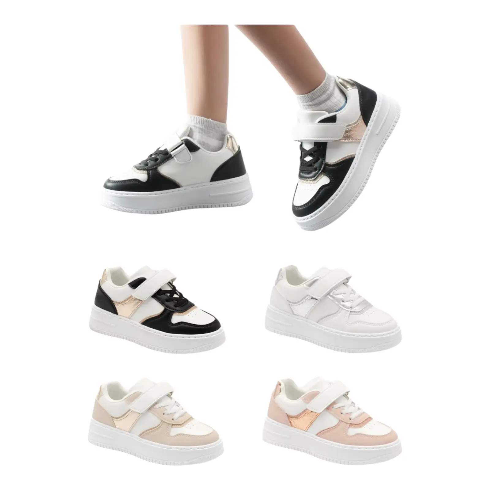 Nexsus Plus Girls Boys UnisexWomen Chunky Sole  Round Toe Comfy Velcro Strap Sneakers Running Shoes Size UK 7 to 3 Girl Athletic Closed Training Runner Trainer Footwear Casual