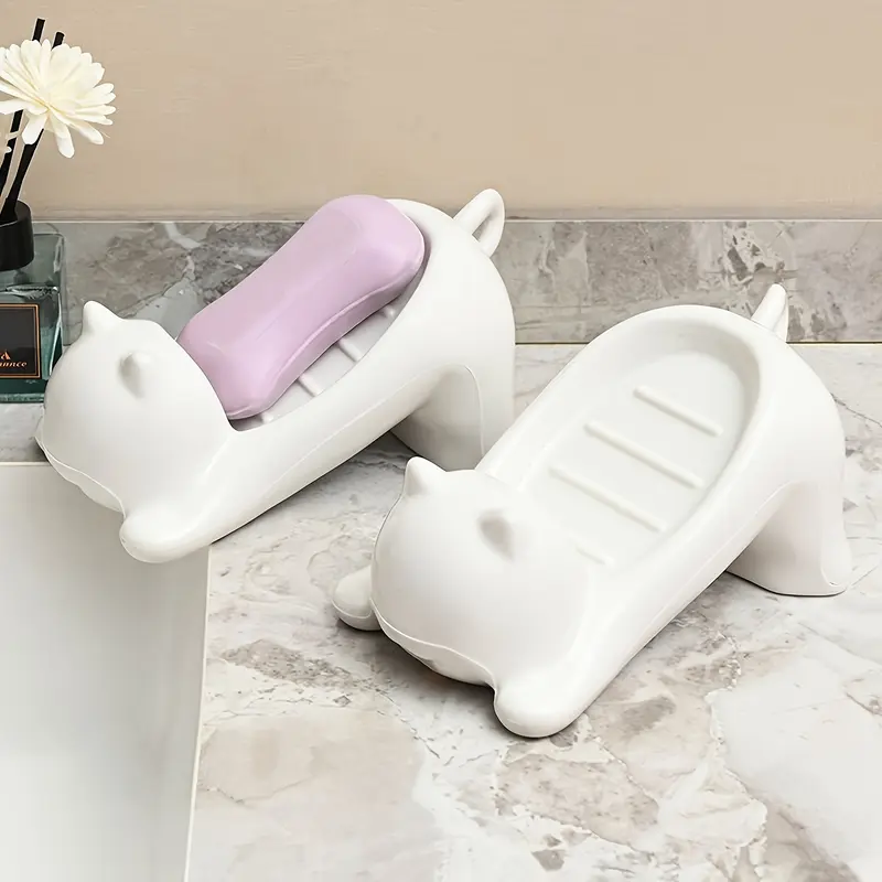 1pc Cat-Shaped Plastic Soap Dish, Oval Tabletop Decor Soap Drain Holder for Bathroom Sink, Multipurpose Soap Storage Rack, Ideal Gift for Soap Storage 4