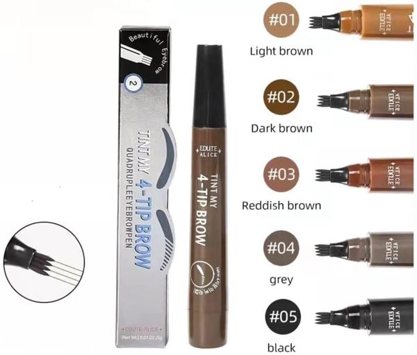 Professional Eyebrow Pen, 4-fork Liquid Eyebrow Pen, Waterproof, Smudgeproof, Long-lasting and Easy to Shape Eyebrows, Eye Brow Pencil, High Pigmented Brow Shading Filling Styling Pen, Easy to Apply, Daily Cosmetic 4