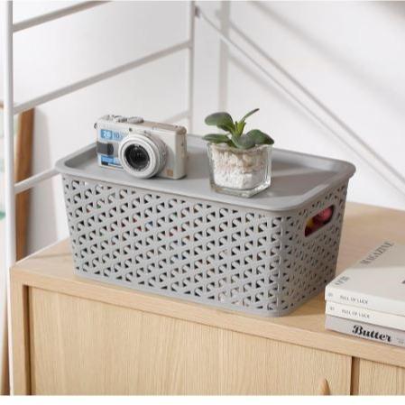 Multipurpose Storage Baskets with Lids | 3 Baskets set Premium Elite Plastic laundry basket with lid Stackable Baskets Organiser Basket | Home Kitchen Wardrobe Toys Stationary | Daiso Grey Pack Decor Room 5