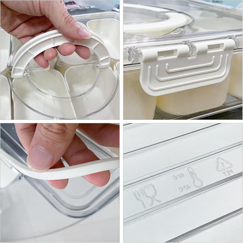 Divided Serving Tray with Lid & Handle, Snack Box Container , Plastic Portable Food Storage Container Snack Platters, 8 Removable Compartment Box for Parties, Reusable Appetizer Clear Organizer for Veggie, Candy, Fruit,Nut Kitchen Utensils Sturdy 5