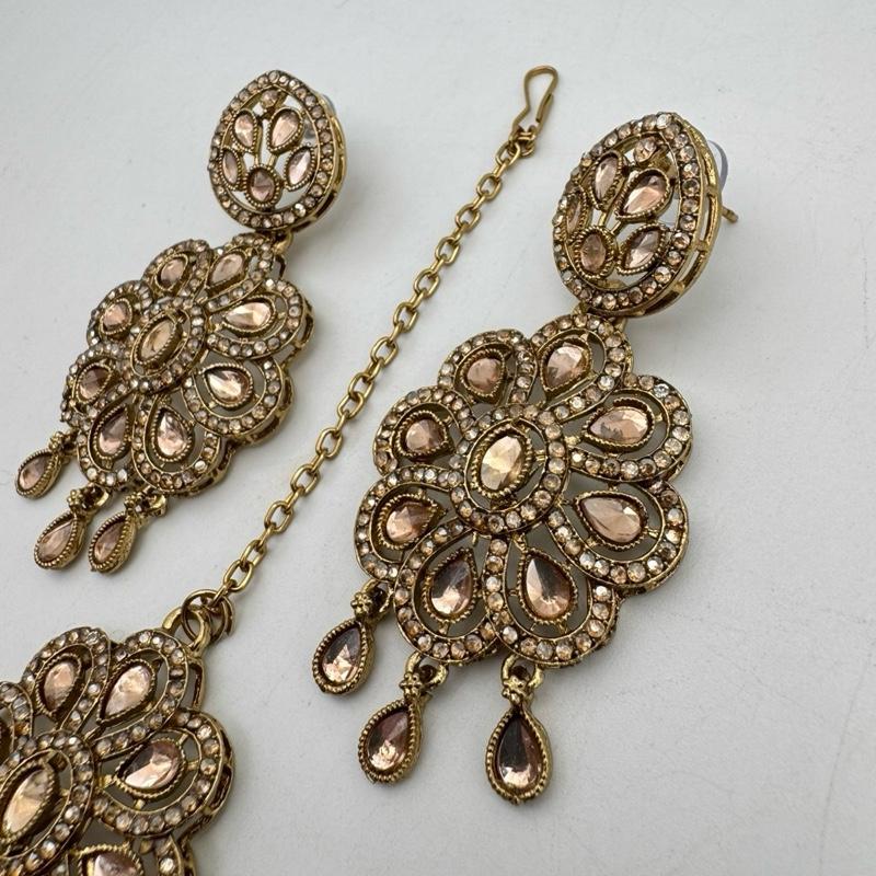 JC1871 earring and tikka kundan style full gold colour 5