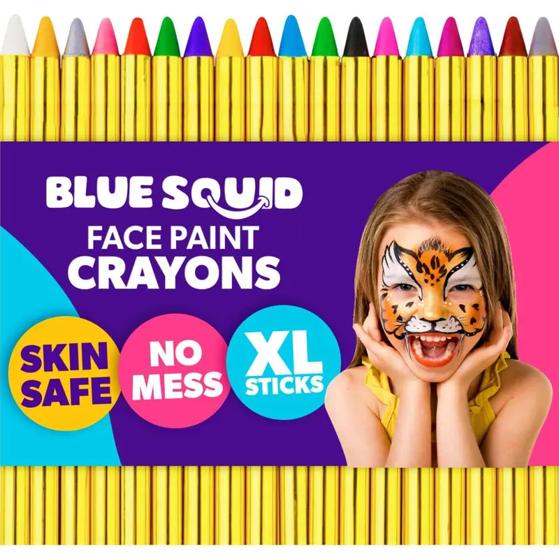 BLUE SQUID Face Paint Kids Crayons, 18pcs XL Non-Toxic, Washable Face and Body Crayons-  Full Coverage Cosmetic, Hypoallergenic Makeup Sticks Gift 0