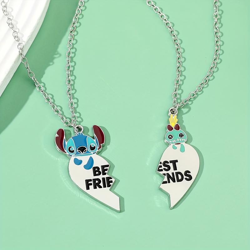 Product Introduction of 1 Pair Of Stich Love Heart Pendant Necklace, Kawaii Lilo And Stitch Jewelry Accessories Gifts 1