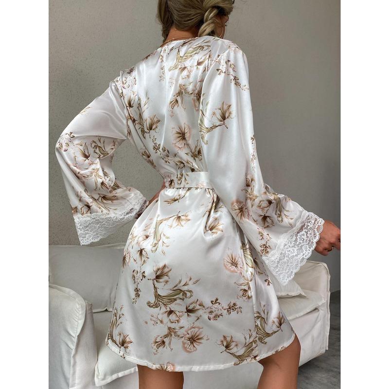 Hot Sale Women's Nightgown, Sexy Lace Cardigan Home Wear, Bathrobe Pajamas Three Sets Loungewear Nightwear 1